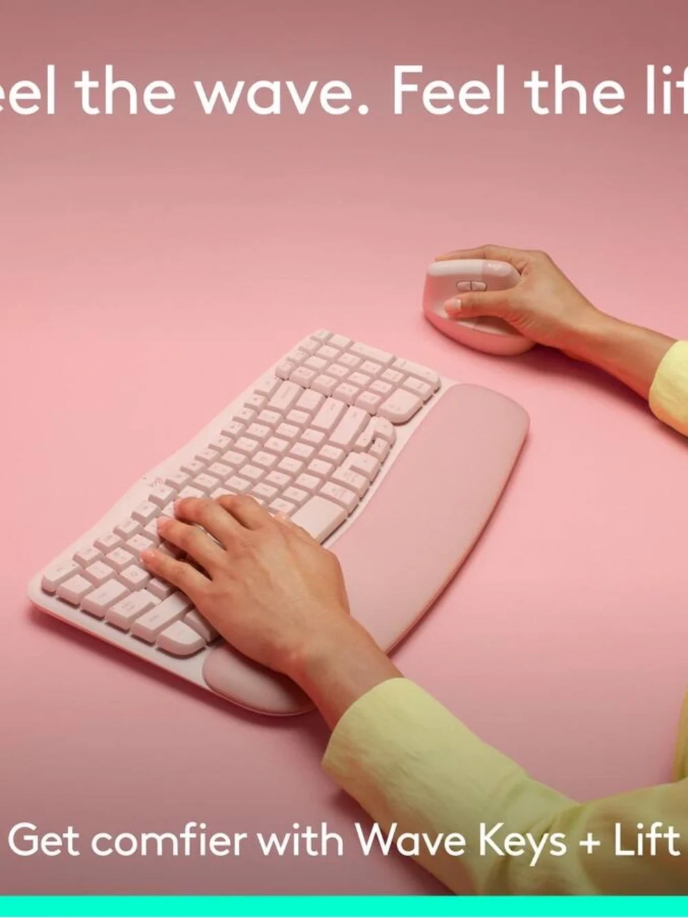 Logitech wireless ergonomic keyboard and mouse set in pink